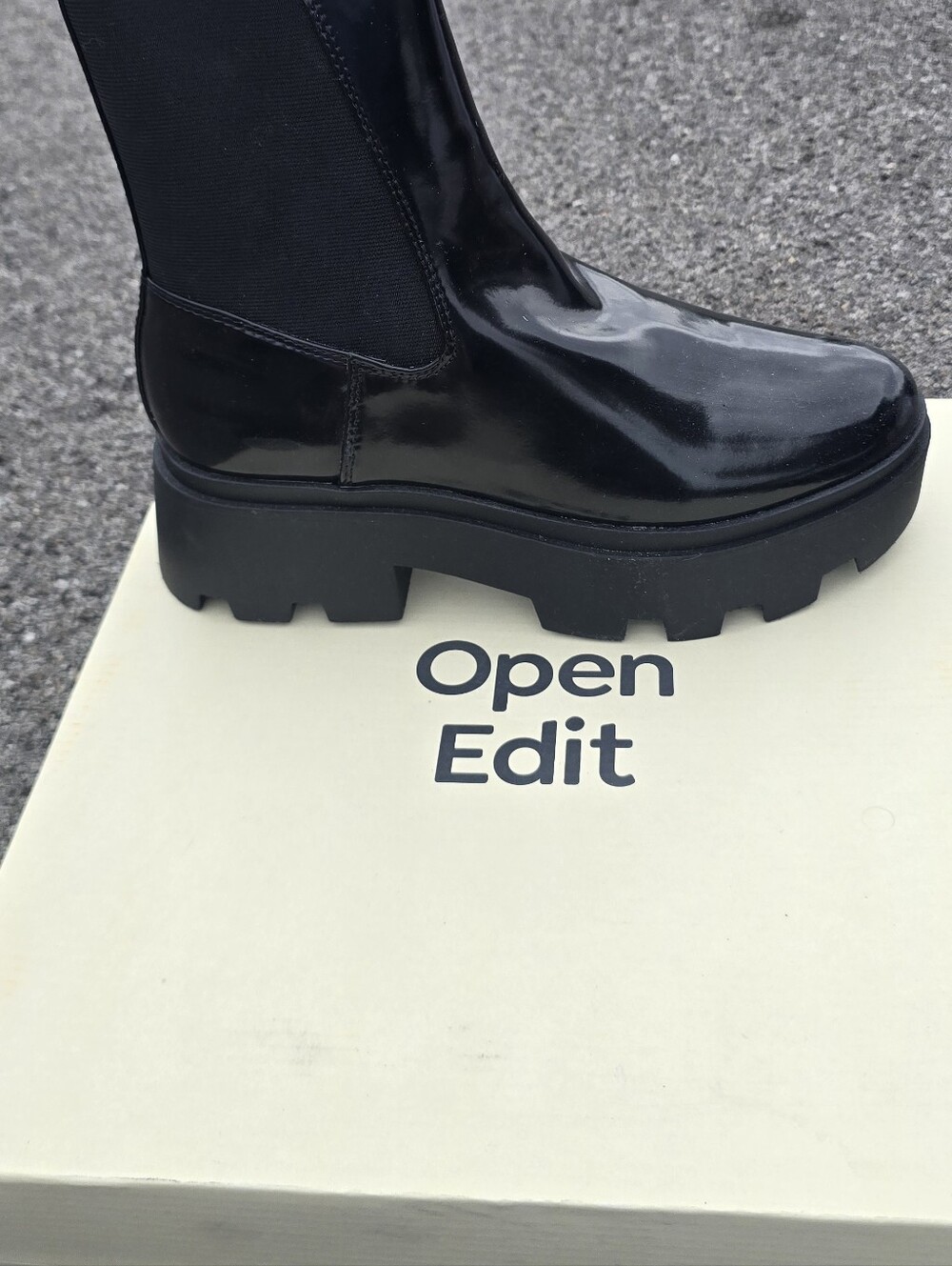 Nordstrom's Open Edit Iris Lug Chelsea High Gloss Ankle Boots